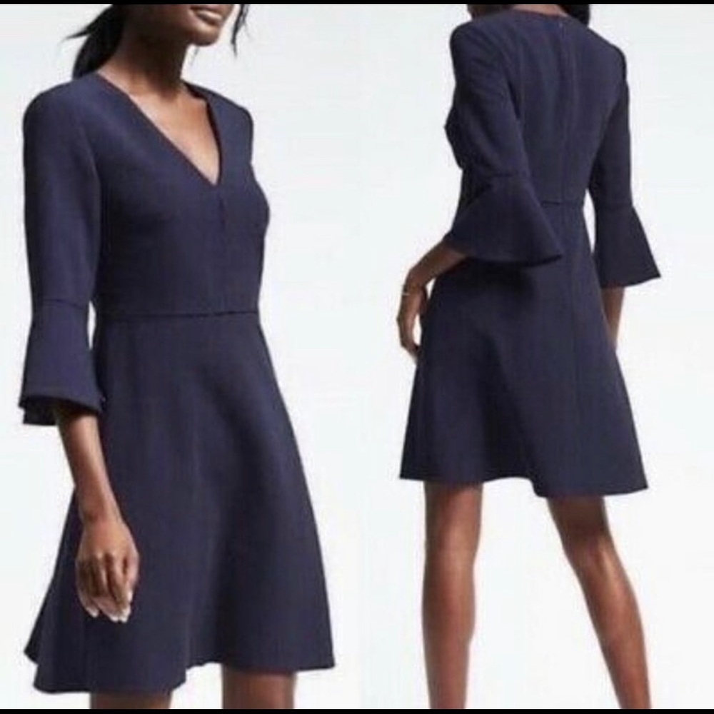 Banana Republic Navy Blue Flutter 3/4 Sleeve Cut Out V-Neck Short Mini Dress 10